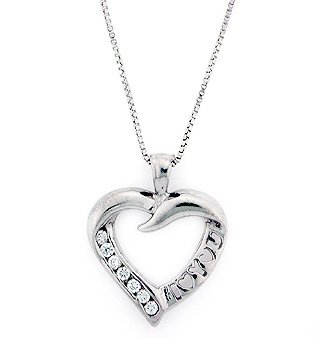 Sterling Silver I Love You Cubic Zirconia Heart Pendant w/18 Chain