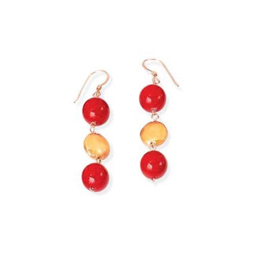 14K Yellow Gold Red Colored Mother-of-Pearl and Vermeil Coin Earrings