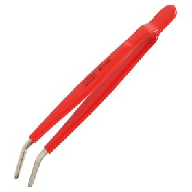 Wiha 43016 Isolated Tweezers with Dipped Handles, Blunt End Bent Isolated and Serrated