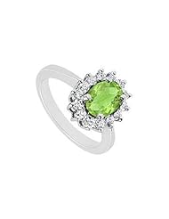 Peridot and Diamond Ring 14K White Gold - 1.50 CT TGW