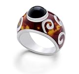 ITALIAN STERLING SILVER RING WITH TORTOISE AND BLACK ENAMEL