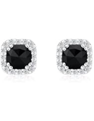 1.35 Cts Black & White Diamond Earrings in 14K White Gold