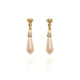 Classic Pearl Drop Clip On Earrings in Gold - Golden Finish