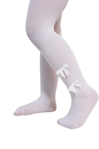 Florence Girls Microfiber Hold and Stretch Ribbon Bow Footed Tights - Sizes 2-14