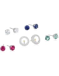 Sterling Silver and Simulated Diamond Halo Jacket with Four Interchangeable Studs Jewelry Set