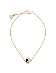 Black Coral Yin Yang Bracelet with Diamonds in 14K Yellow Gold (7.5mm)