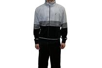 Goodlooking for Men - Fila Men's Velour Grey and Black Striped Complete Tracksuit : sweat tracksuit tops fila mens