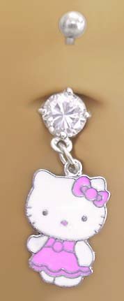 Pink Classic Hello Kitty Dangle Belly Navel body jewelry piercing bar Ring
