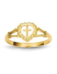 Genuine IceCarats Designer Jewelry Gift 14K Diamond-Cut Childs Heart & Cross Ring Size 4.00