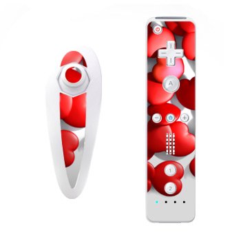 Sweet Heart Design Nintendo Wii Nunchuk + Remote Controller Protector Skin Decal Sticker
