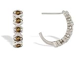 14K White Gold Genuine Round Smoky Quartz Hoop Earrings
