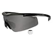 Wiley X PT-3 Sunglasses Black Frame w/3 Lens Set - Smoke Green, Light Rust, Clear