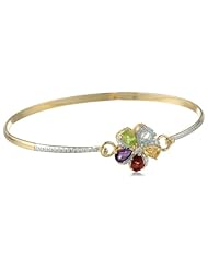 18k Yellow Gold Plated Sterling Silver Multi-Gemstone and Diamond Flower Bangle Bracelet