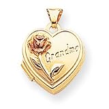 14k & Rhodium Polished Heart-Shaped Talking Grandma Locket