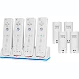 New Cta Wi-4dc Nintendo Wii Quad Charge Station With 4 Rechargeable Batteri ....
