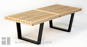 Alphaville Design BN-WOOD-4-NAT 4ft Classic Wooden Bench, Birch Legs in Black Finish with Natural Top