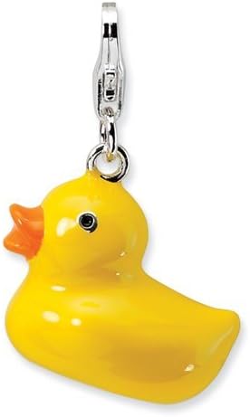 3-D Enameled Duck w/Lobster Clasp Charm- Sterling Silver