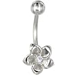 Solid 14K White Gold .01 Carat Genuine Diamond Flower Belly Ring