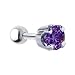 18 Gauge 3/16" -Solid 14KT White Gold 4mm Amethyst Cubic Zirconia Cartilage Earring