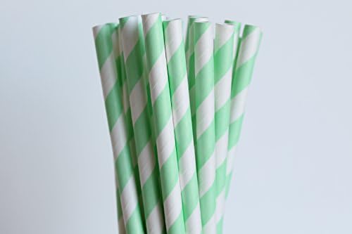 Mint Green Striped Paper Straws (75)
