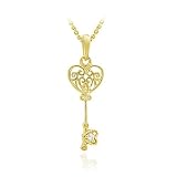 18K Gold over Sterling Silver CZ Mini Heart Key Novelty Pendant