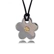 Flower Pendant in Stainless Steel & 18K Gold Black Cable Necklace