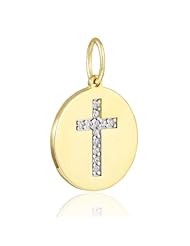 14k Gold Cross Diamond Disc Pendant