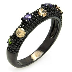 Black Rhodium Over Brass Multi Color Cubic Zirconia 
