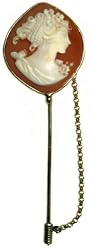 Cameo Stick-pin Master Carved, Sterling Silver 18k Gold Overlay Italian