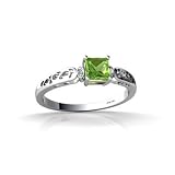 14K White Gold Genuine Square Peridot Filligree Ring