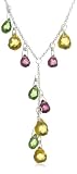 Silver Yellow / Green / Purple Crystal Drop Beads Necklet 18