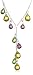 Silver Yellow / Green / Purple Crystal Drop Beads Necklet 18