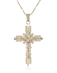 14k Yellow and Rose Gold Jesus on Cross Pendant Necklace, 20"