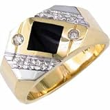 Two Tone Artistic Black Onyx and Diamond Men's Ring