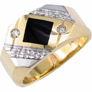 Two Tone Artistic Black Onyx and Diamond Men's Ring