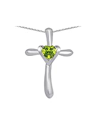 Original Star K (tm) Cross Love Pendant with 6mm Heart Shape Simulated Peridot in 925 Sterling Silver