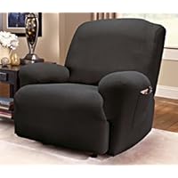 Stretch Greek Key 1-Piece Recliner Slipcover - Black