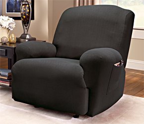 Stretch Greek Key 1-Piece Recliner Slipcover - Black