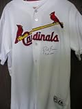 Signed Freese, David (St. Louis Cardinals) Replica Majestic Jersey on the front with inscription "'11 WS MVP"