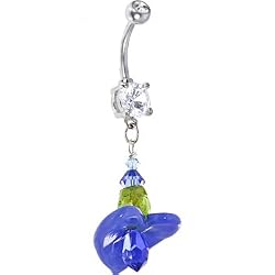 Handcrafted Genuine Swarovski Sapphire Crystal Lily Dangle Belly Ring
