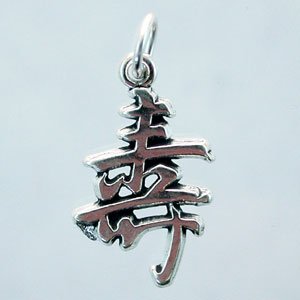 Small Asian LONG LIFE Symbol Pendant or Charm in Sterling Silver, #11435