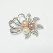Tri-Color Cultured Pearl on Silver Leaves Brooch Pin