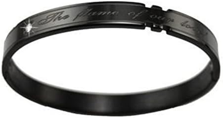 Tingem His or Hers Fashion Black Lettering Zircon Titanium Couple Bangle Bracelet