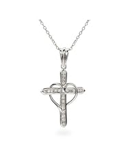 Charming Sterling Silver CZ Cross with Heart Pendant