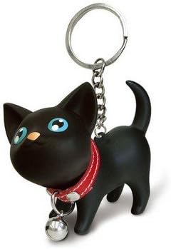 EEA Cat Kitten Kitty Key Chain Ring Toy Figurine With Collar (Black)