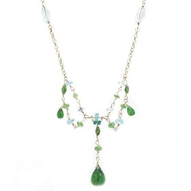 14K Gold Tsavorite Garnet and Aquamarine Necklace by Women Want Jewelry