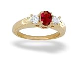 14K Yellow Gold Genuine Oval Ruby and Diamond 3-Stone Ring