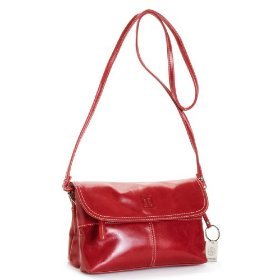 Giani Bernini Twin Star Glazed Leather Flap Crossbody Bag ~ Cranberry In Color