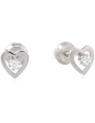 Sterling Silver Childrens Polished Open Heart with Cubic Zirconia Earrings