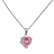 Sterling Silver Necklace - Heart with Pink and Clear CZs - 11mm Length